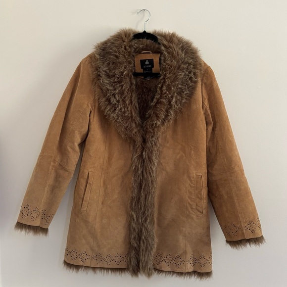 Penny Lane Suede Leather Fur Lined Coat Size Small - Picture 1 of 9
